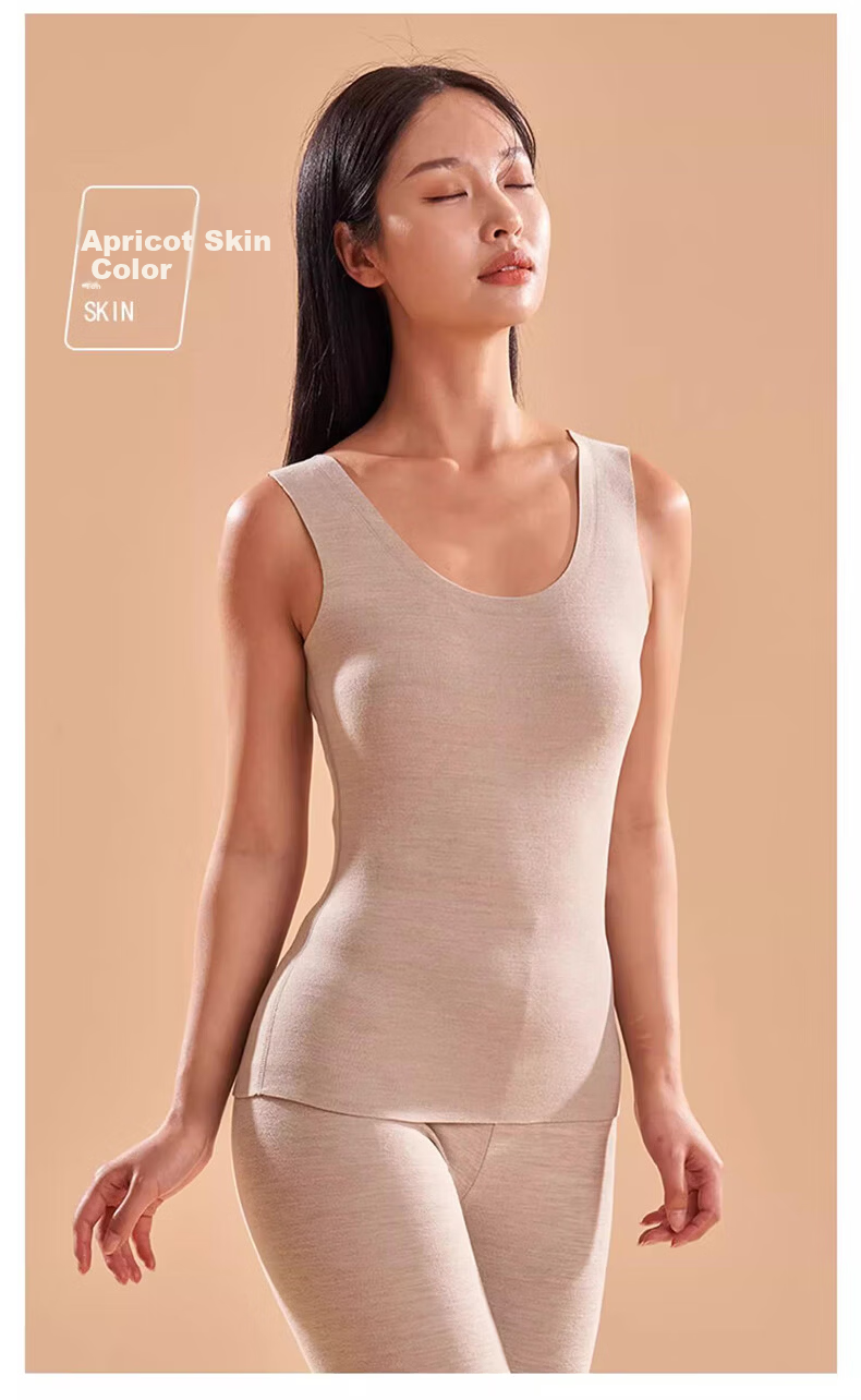 BOPRUIEY Women's Warm Vest Wool and Silk Seamless Fleece Quick Warmth Thermal Close-Fitting Underwear 14