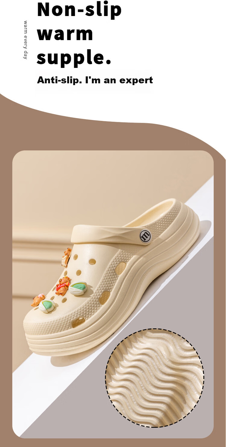 Darsi Xiansen Women's Summer Outdoor Hole Shoes Beach Sandals Simple Non-Slip EVA Thick Sole Outdoor Closed-Toe Slippers 9