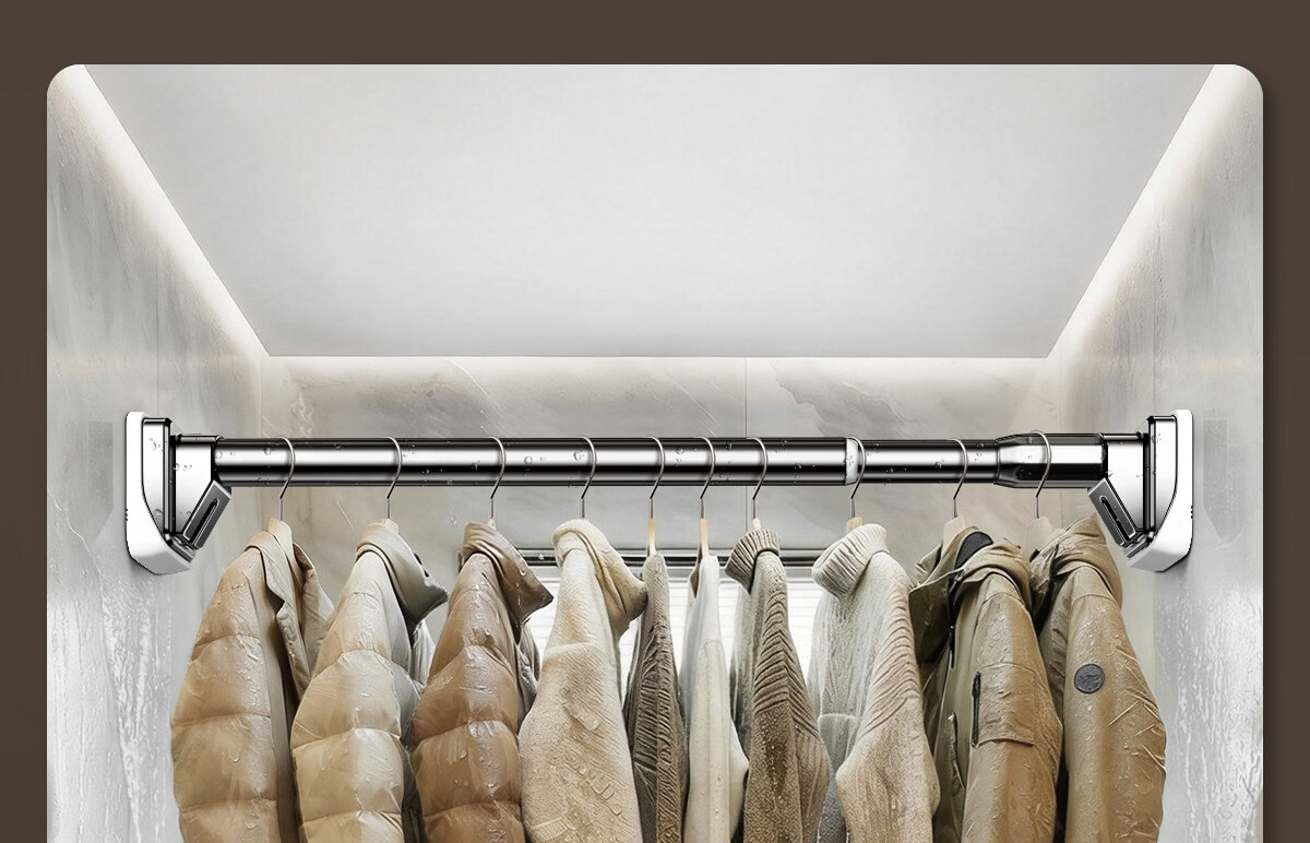 Futuristic No-Drill Telescopic Clothes Drying Rod 304 Stainless Steel Balcony Clothes Rack Wardrobe Hanging Rod Gun Gray 100-170cm 20