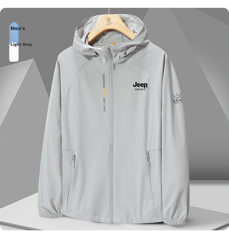JEEP SPIRIT Men's Summer Outdoor Travel Sun Protection Jacket UPF50 Lightweight 966 Gray Camouflage XL 13
