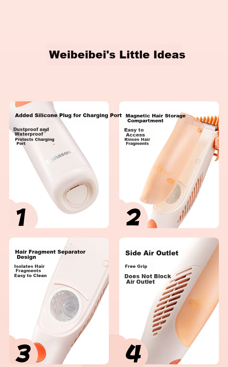 Panasonic Baby Hair Clipper Electric Trimmer Children's Hair Cutter Home Quiet Scalp-Friendly Automatic Hair Suction Washable ER-PGF21-D 16