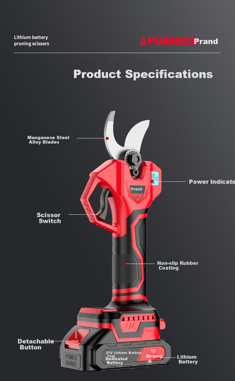 PUANGD Electric Pruning Shears Powerful Branch Cutter Fruit Tree Garden Pruner High-Power Cordless Lithium Battery Gardening Scissors 5