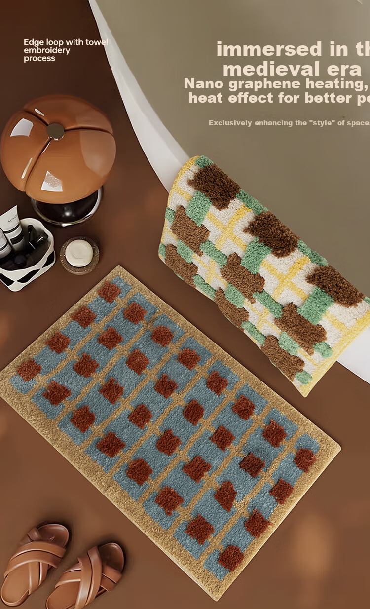 Cartifia Vintage Style Thickened Absorbent Bathroom Mat Non-Slip Home Carpet Small Red Check 40x60cm 1
