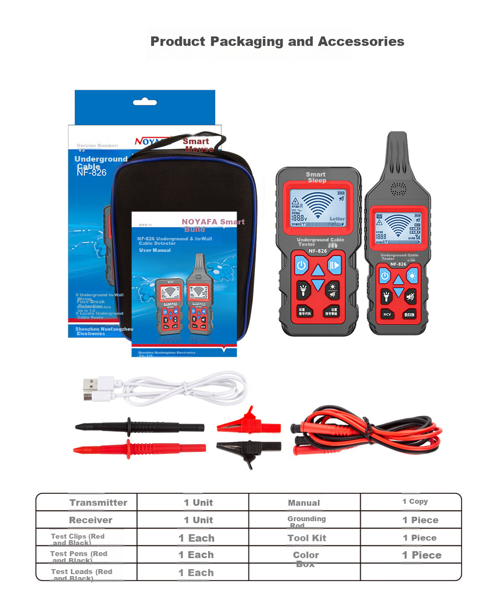 Smart Mouse NF-826 Multifunction Cable Tracer 220V Electrician Wire Detector High Voltage Underground Line Fault Tester 10