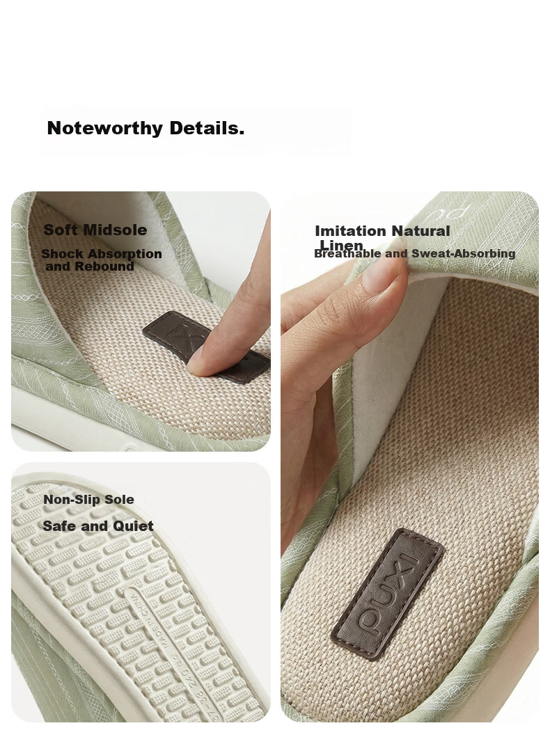 Puxiya Linen Slippers for Women 2026 New Indoor Home Non-Slip Odor-Resistant Cotton Linen Slippers Mint Green Size 39-40 5