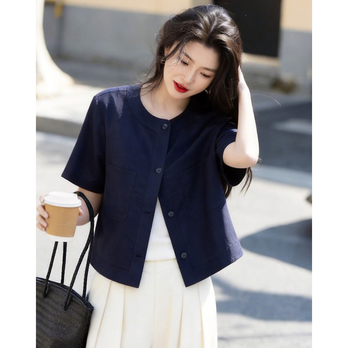 Demana [with Flax Cloud Oxygen Cotton] Summer Vintage Commuter Round Neck Short Sleeve Petite Slim Cropped Women's Jacket 10
