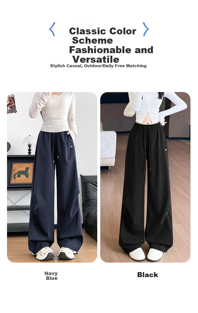 Langsha Embroidered Work Pants for Women 2026 Spring Summer Thin High Waist Slim Loose Straight Quick-Dry Ice Silk Wide-Leg Sports Pants 9