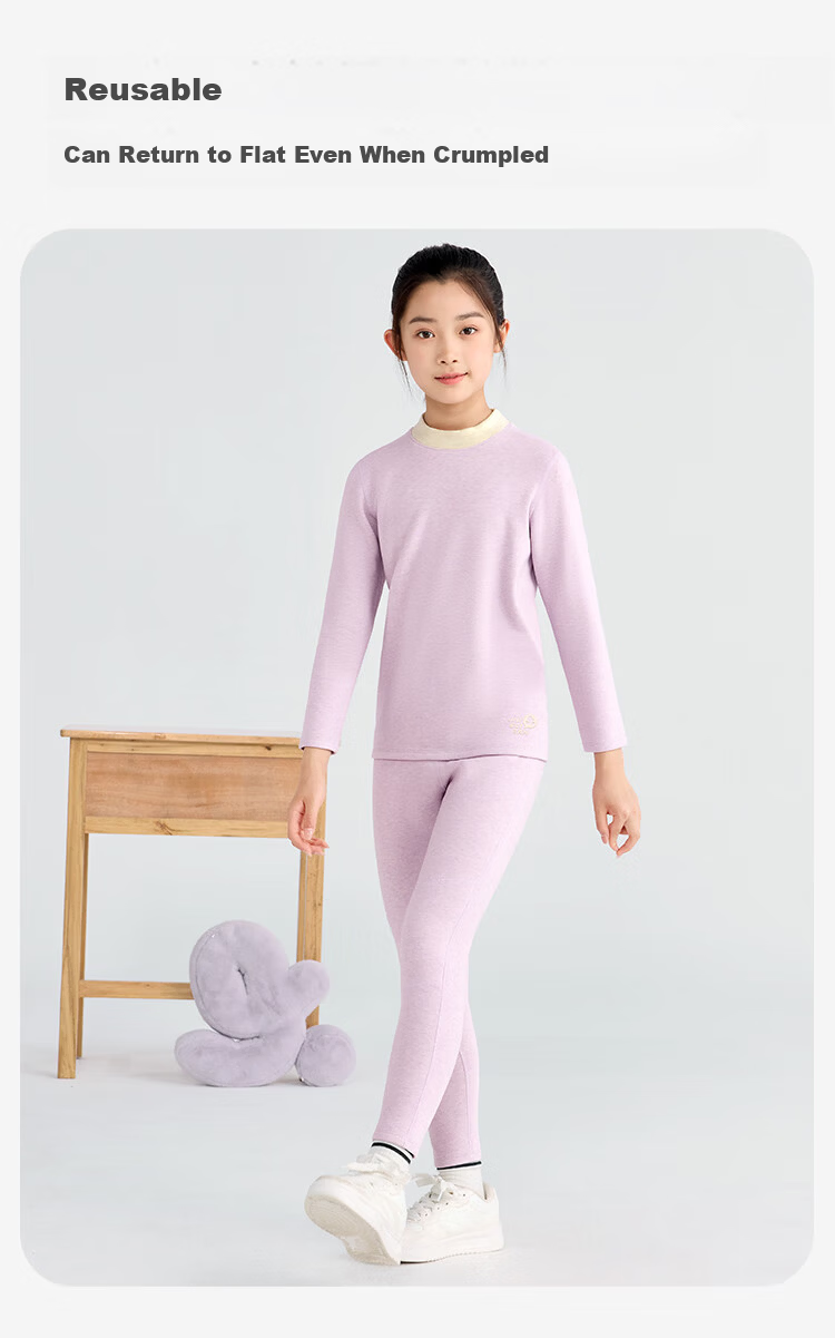 Jiusuibian Cotton Wool Children's Thermal Underwear Girls Autumn Winter Fleece Thickened High Waist Turtleneck Cotton Wool Shirt and Pants Set 7