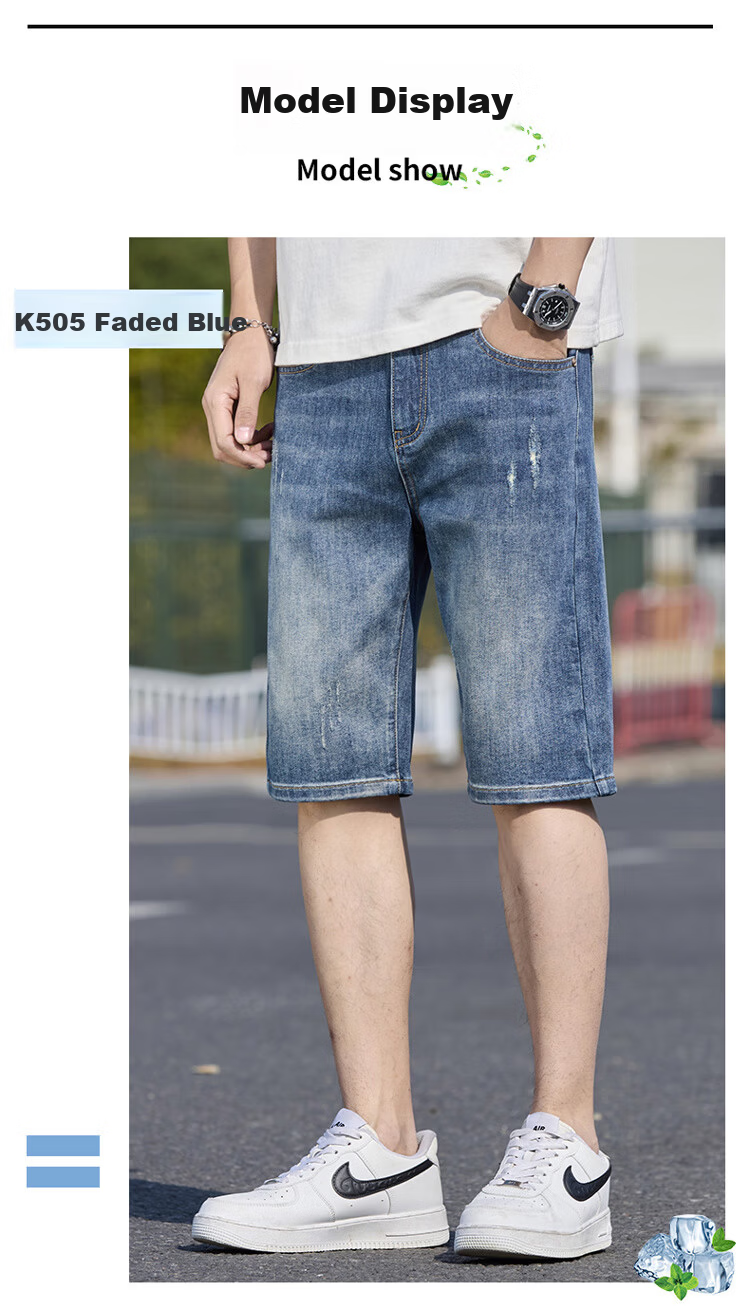 JEANSWEST OUTDOOR Men's Shorts, Summer Casual Breathable Comfortable Denim Knee-Length Pants, Trendy Fashion Outdoor, Faded Blue, Size 29 7
