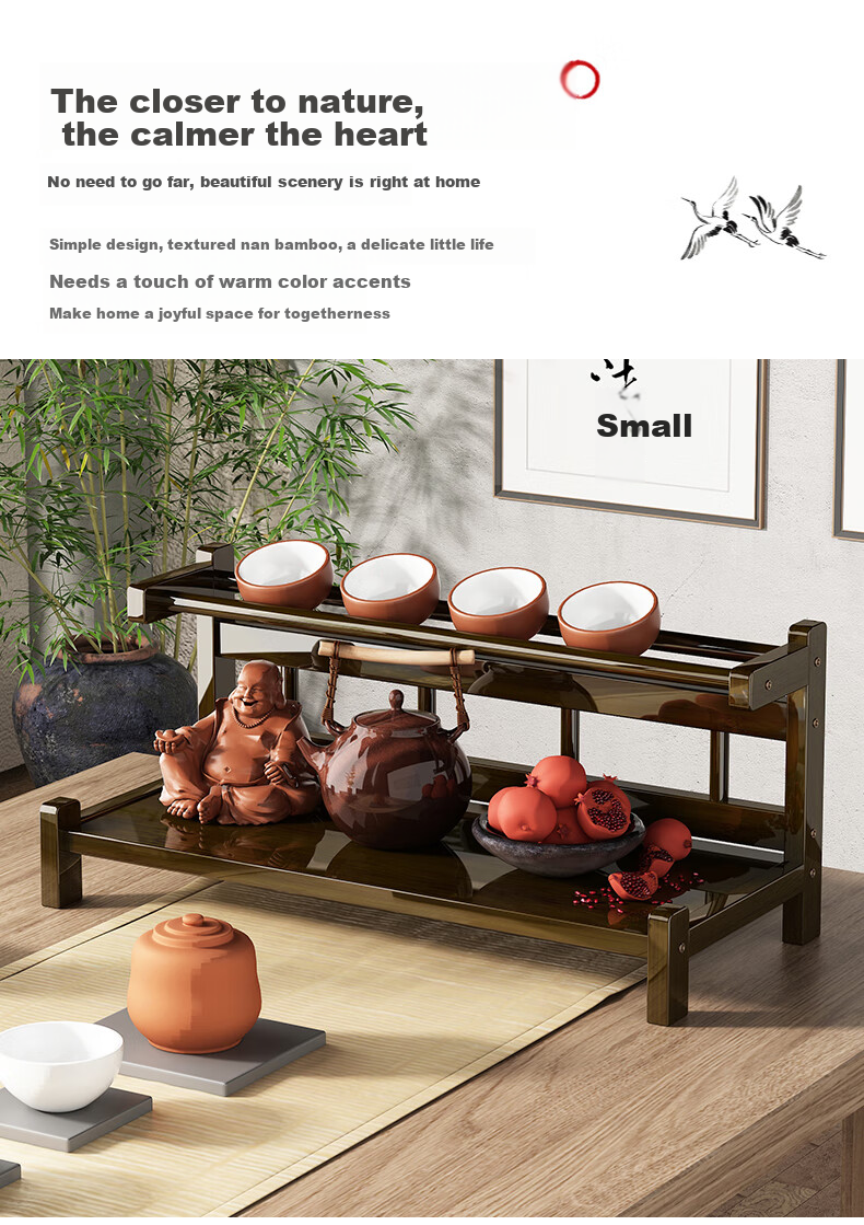 Wo Jia Tea Set Storage Rack Desktop Small Antique Display Shelf Tea Table Tea Cabinet Tea Rack Tea Leaf and Tea Cup Holder Organizer 4