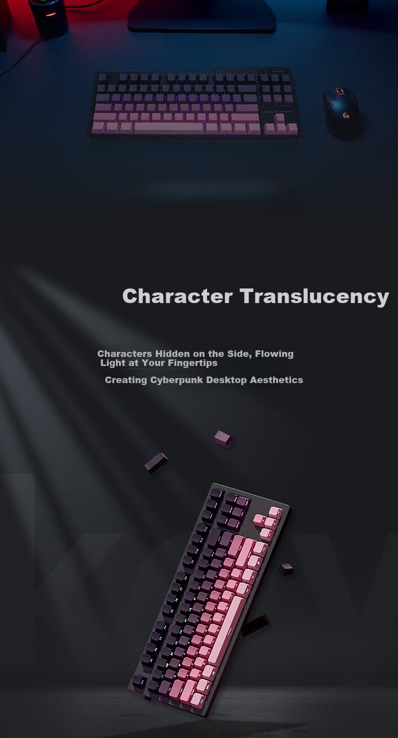 AKNK Cross Axis Side Engraved Front Engraved Translucent Mechanical Keyboard Keycaps Custom Gradient Keycaps for 75/87/96/104/108 Keyboards Original Height Side Engraved - Blackberry Pink 5