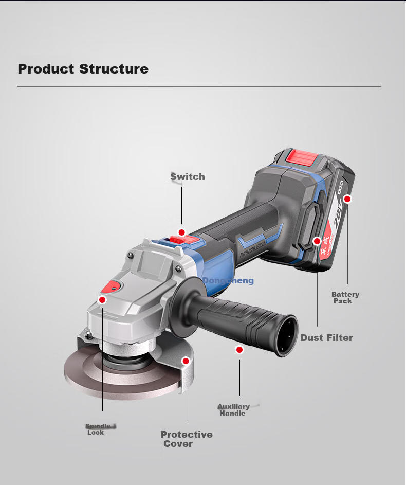 Dongcheng 20V Brushless Cordless Angle Grinder Lithium Battery Cutting Machine 630W Max Power DCSM03-100D 15