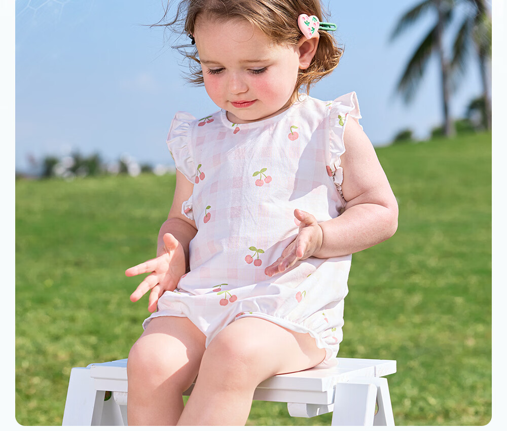 Betis Infant Romper Cute Triangle Summer Thin Modal Flutter Sleeve Bodysuit for Baby Girls 27