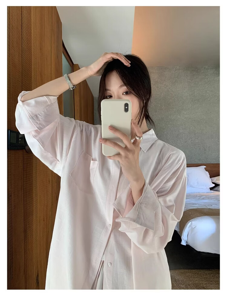 ICH MODE "Bangkok Holiday" Linen Shirt Women Lazy Style Physical Sun Protection Long Sleeve Shirt Linen Color L 5