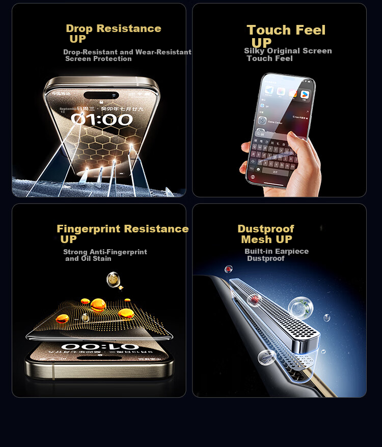 Ugreen [Authorized US Import Corning Pro] Tempered Glass Screen Protector for iPhone 16 Pro Max, Full Coverage, Anti-Fingerprint, Drop Protection, Dustproof 12