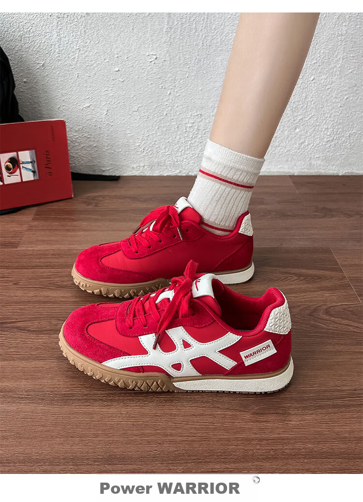 Warrior Red Women's Training Shoes Autumn Retro Niche Casual Sports Sneakers 5062 Beige/Black Size 35 12