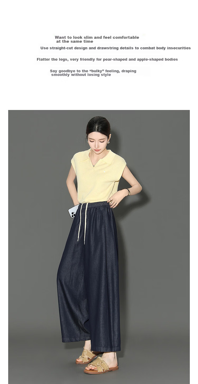 Demana [Lyocell Cotton Blend] Spring Relaxed Drawstring Elastic Waist Cropped Slim Wide-Leg Jeans for Women Premium 4