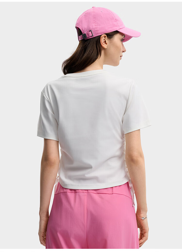 FILA Yang Mi Same Style Knitted Short Sleeve Shirt Women 2026 Summer Side Drawstring Fashion Casual Embroidered Logo Slim T-Shirt 49