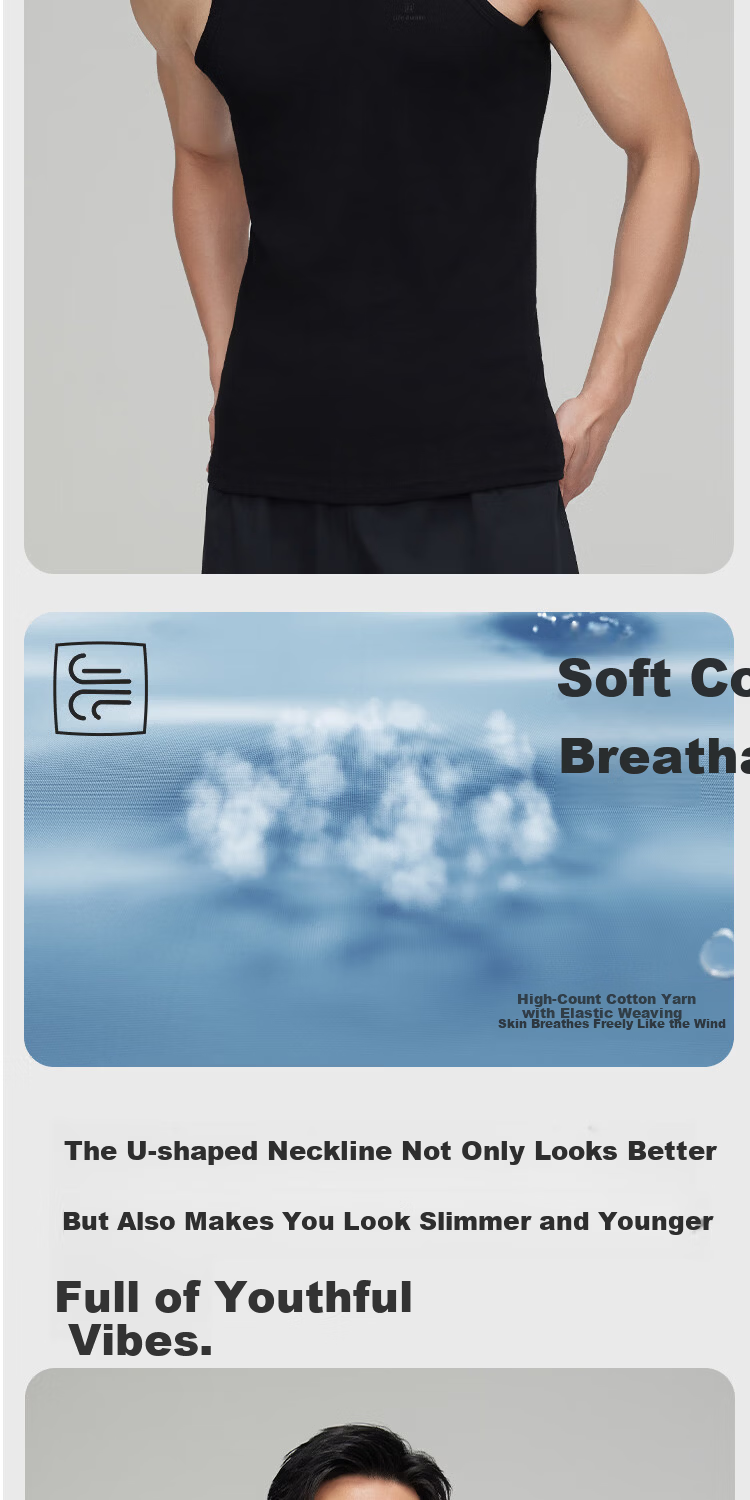 HLA Men’s Cotton Sleeveless Vest, Breathable Basic Thin Undershirt, 2-Pack 3