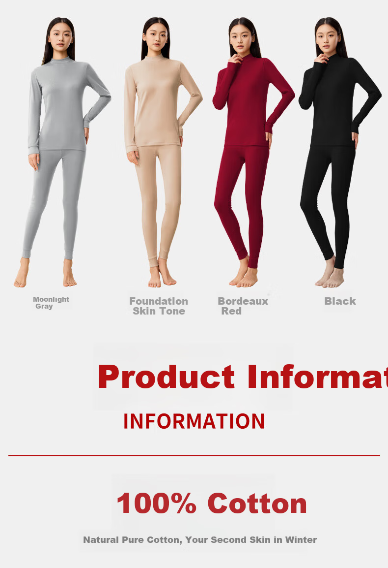 MiiOW [Class A Baby Cotton] Women's Autumn Long Johns 100% Pure Cotton 10A Antibacterial Soft Cotton Thermal Underwear Set 11