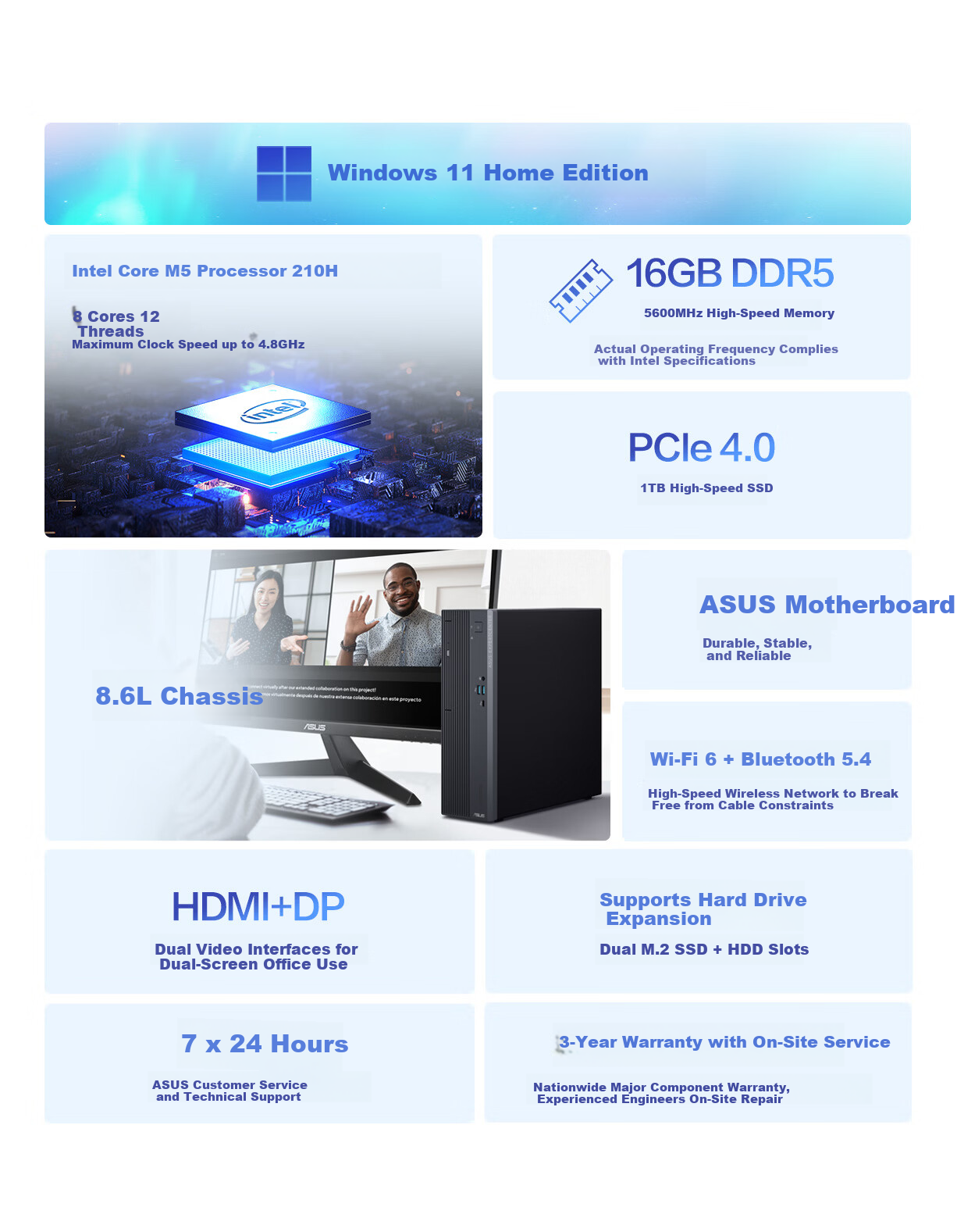 ASUS Dawn 7X Desktop PC (Core i5-210H, 16GB RAM, 512GB SSD, Small Chassis) 23.8-inch Monitor 3