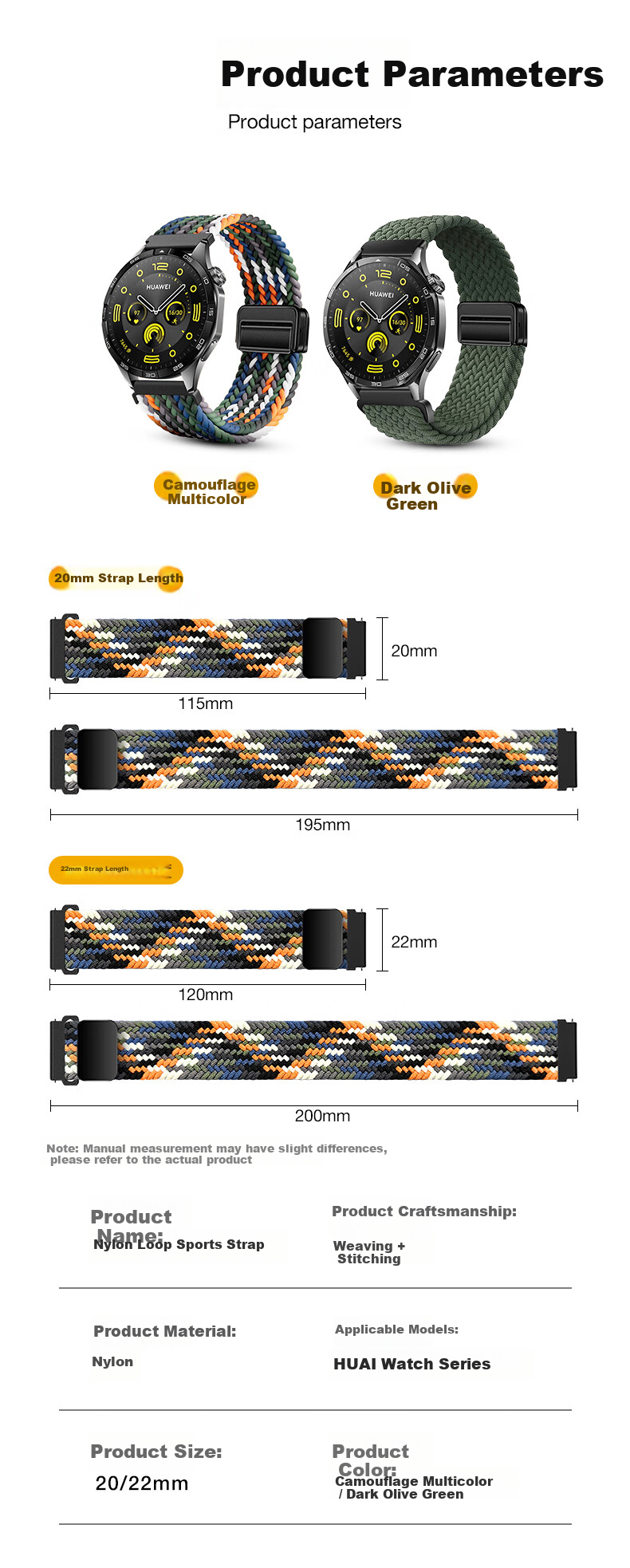 ALittleFlower Compatible with Huawei GT6/GT5Pro 46/48mm Watch Band, Huawei Watch4/4Pro/3/GT4/GT5Pro/GT3/2Pro Woven Magnetic Camouflage Strap 3
