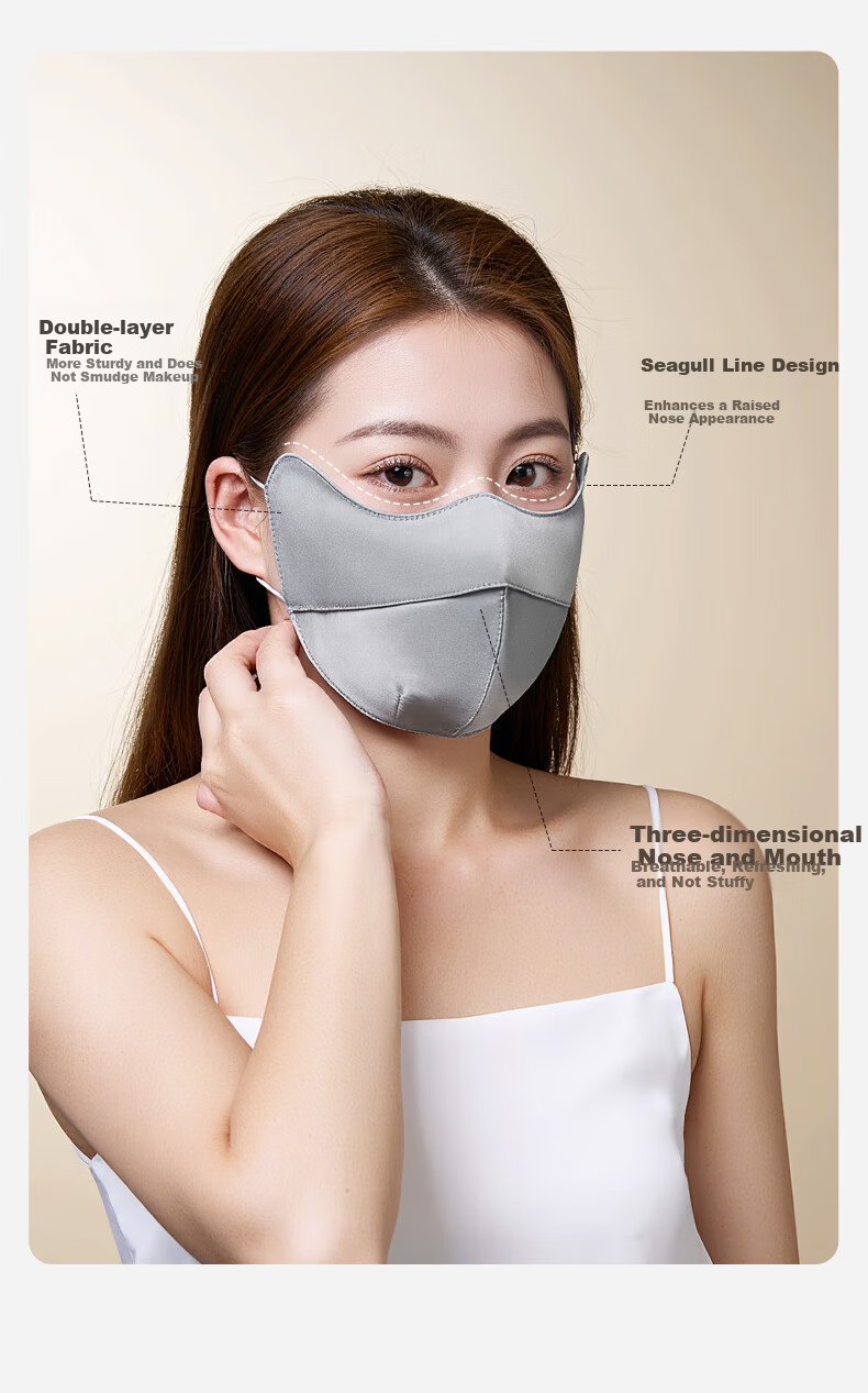 Zhur Pure Silk Mask Mulberry Silk 3D Breathable Women's Sun Protection Mask Summer UV Protection Stylish Mask 7