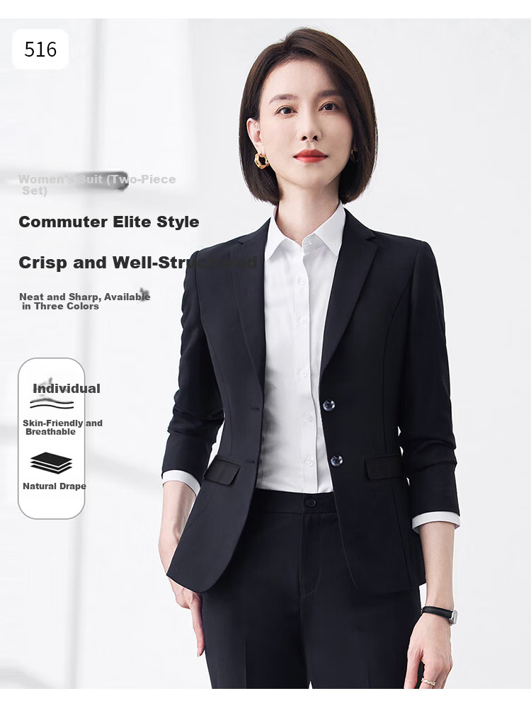 ROMON Women's Blazer Suit Professional Solid Slim Fit Casual Workwear High-End Jacket 9