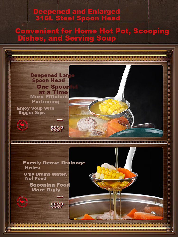 SSGP 316L Stainless Steel Skimmer Spoon Hot Pot Strainer Mesh Spoon Noodle Dumpling Draining Spoon Peppercorn Strainer Single Pack 2