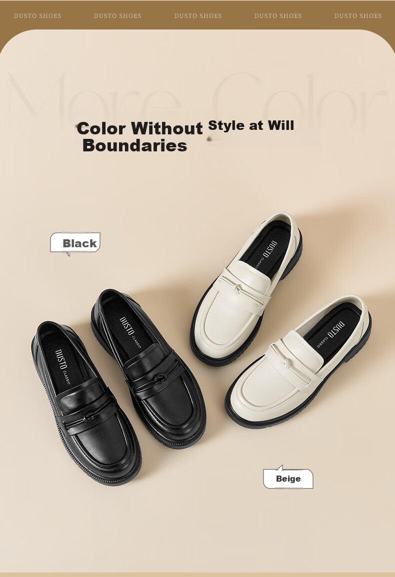 Dustodusto Women's Fashion Leather Shoes 2026 Spring New British Style Loafers Round Toe Lightweight Soft Sole Single Shoes 3