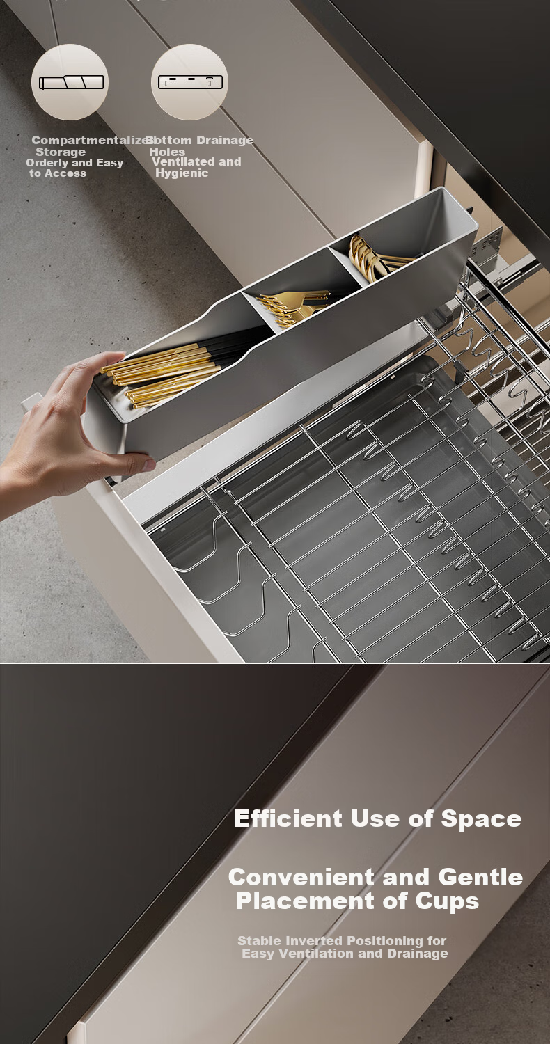 HIGOLD Fashion Series 2.0 Upgraded 304 Solid Round Steel Kitchen Bowl Rack Drawer Bowl Basket for 600 Cabinet 8
