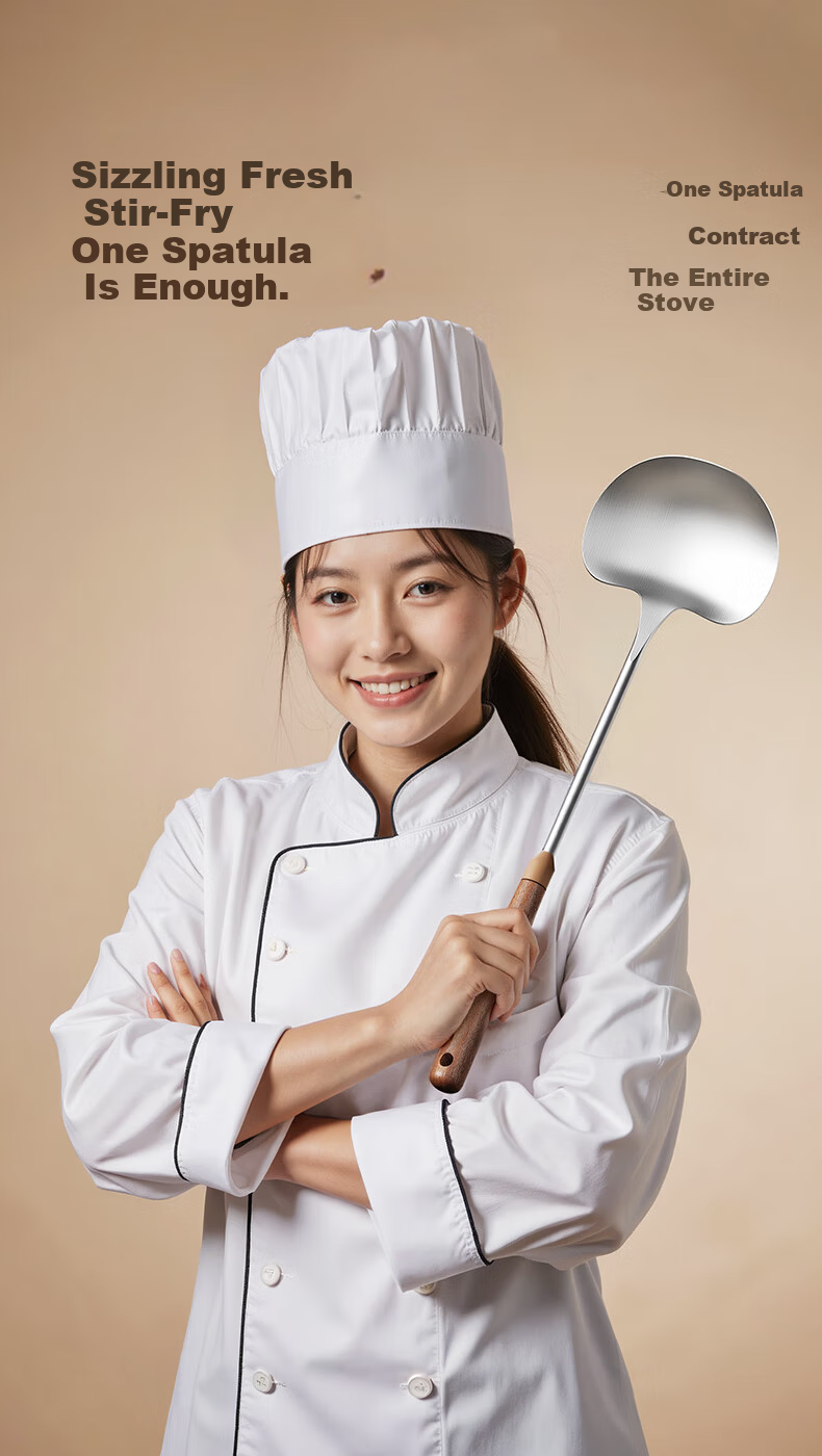 ASD Stainless Steel Mushroom Shaped Spatula Cooking Spoon Large Chinese Iron Wok Turner Food Grade Household Frying Spatula 12