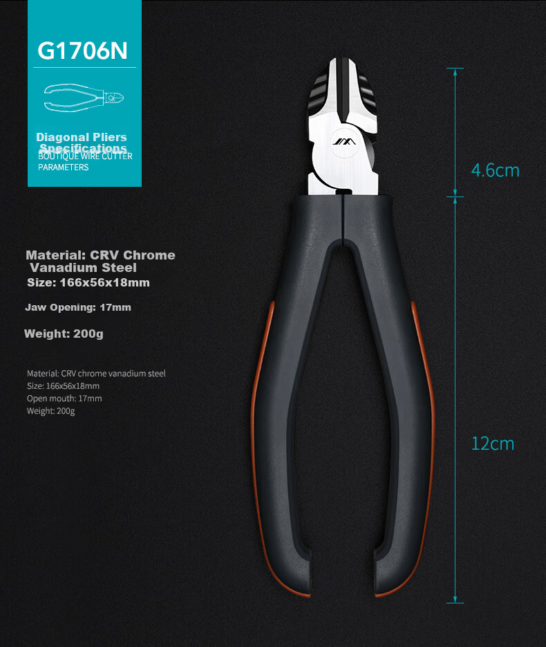 Jimmy Home 6-Inch Diagonal Pliers Multi-Functional Industrial Grade Wire Cutters JM-G1706N 6