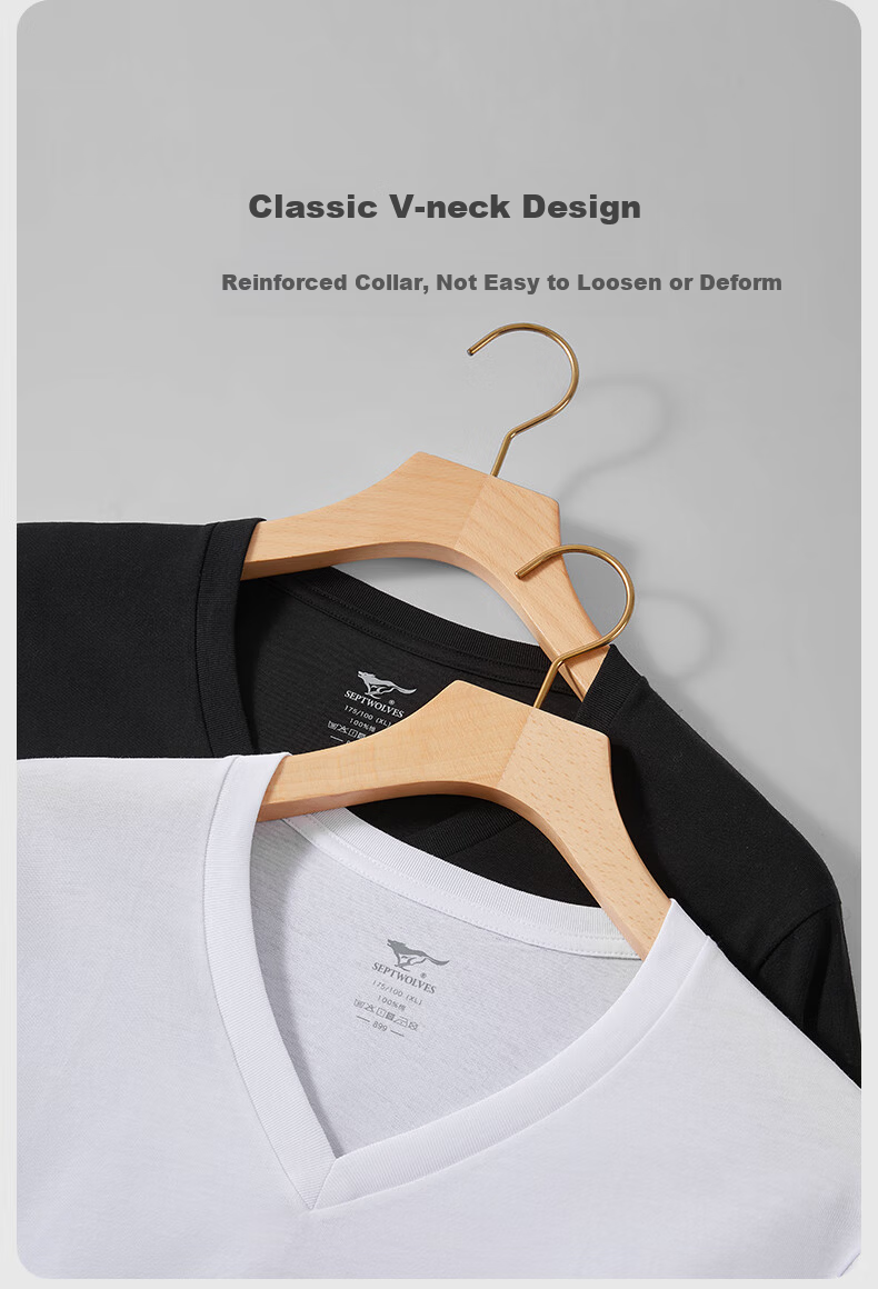 Seven Wolves 100% Cotton Men's Long Sleeve V-Neck T-Shirt Solid Color Sportswear Basic Shirt 13
