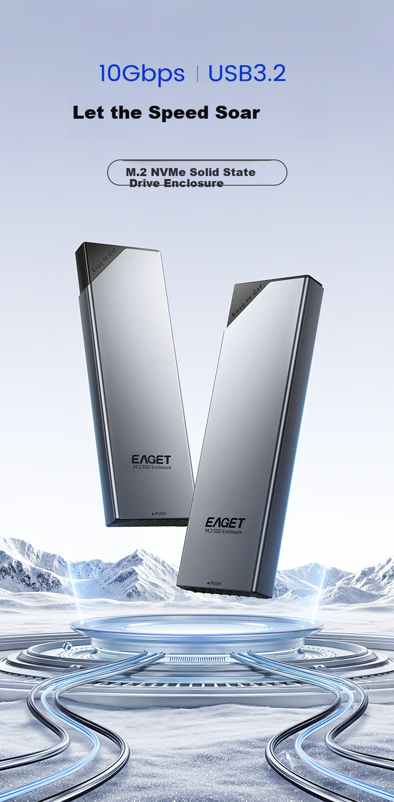 Eaget M.2 NVMe Single Protocol 10Gbps SSD Enclosure Type-C USB 3.2 External Hard Drive Case for Laptop Apple 15 External SSD Enclosure 1