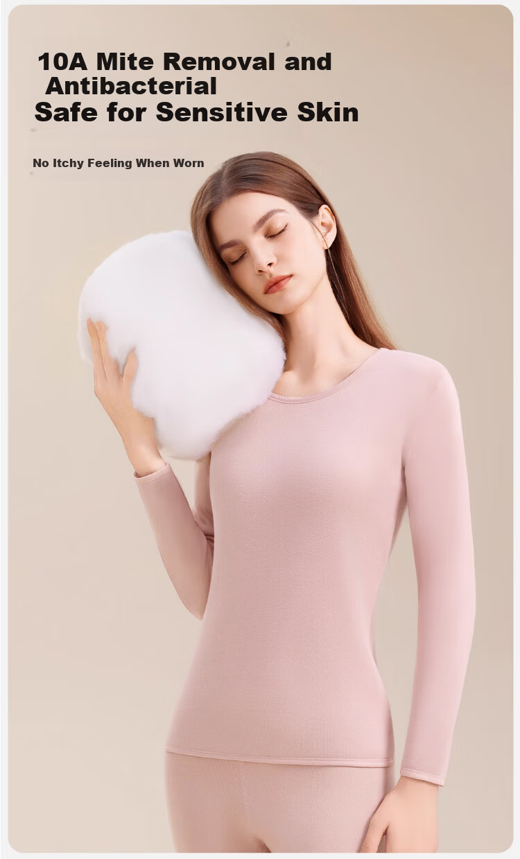 Caiyue Women's Mid-High Collar Thermal Underwear Set with Flame Warm Fleece, Thickened and Windproof Winter Base Layer 7
