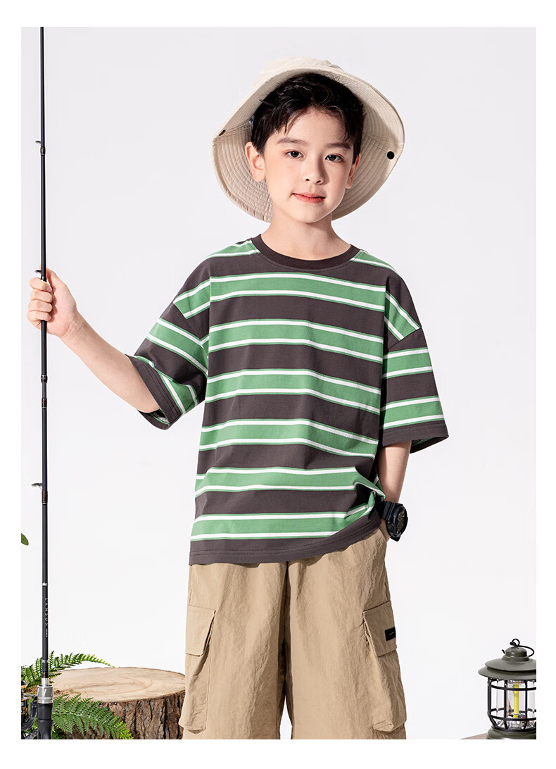 Mark Fairwhale Kids Summer Set Boys Short Sleeve T-Shirt Quick-Dry Shorts Summer Outfit Beige Coffee + Army Green 150 16