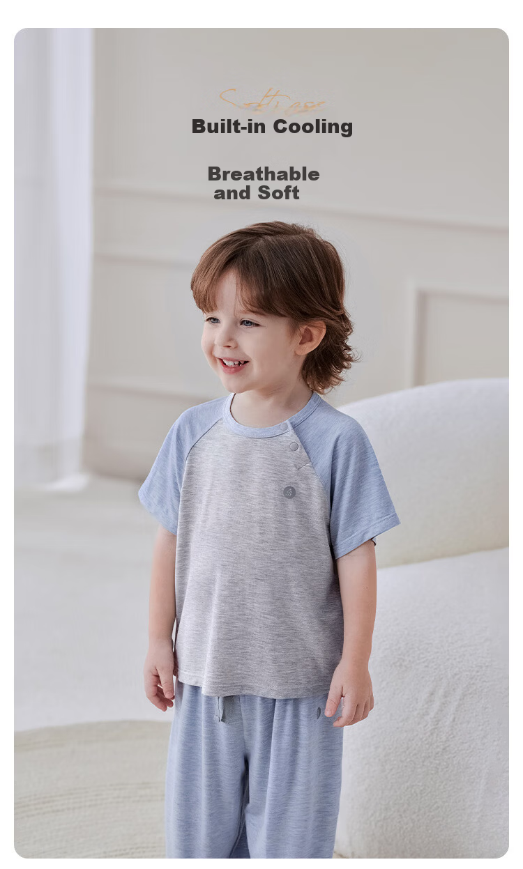 Babylove Baby Summer Thin Bamboo Fiber Short Sleeve T-Shirt Mosquito-Repellent Breathable Kids Air Conditioning Pajamas Set 2