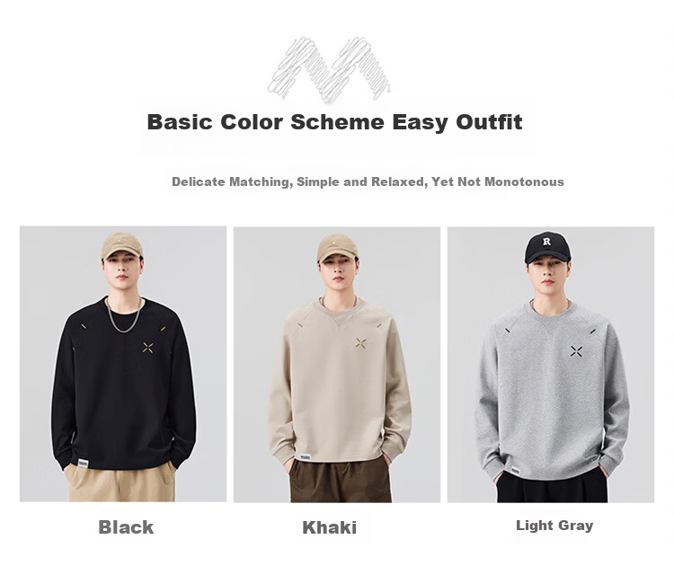 MARK FAIRWHALE Men's Long Sleeve T-Shirt Spring Autumn American Style Casual Loose Sweatshirt Black 2XL 6