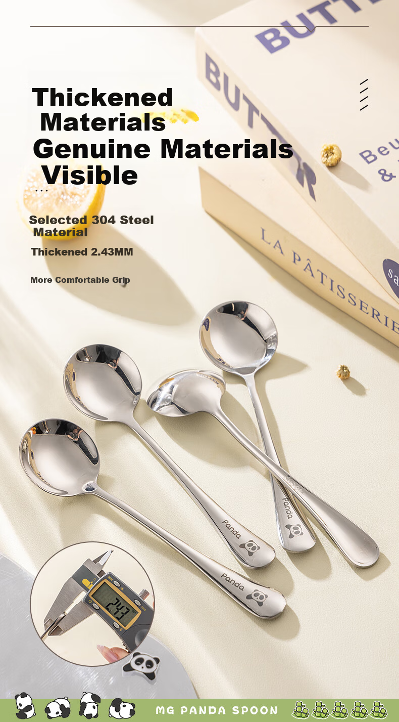 Guangyi 304 Stainless Steel Dinner Spoons, Children's Household Soup Spoons, Eating Spoons for Restaurants, Panda-Shaped Round Spoons, Set of 2, GY1425 8