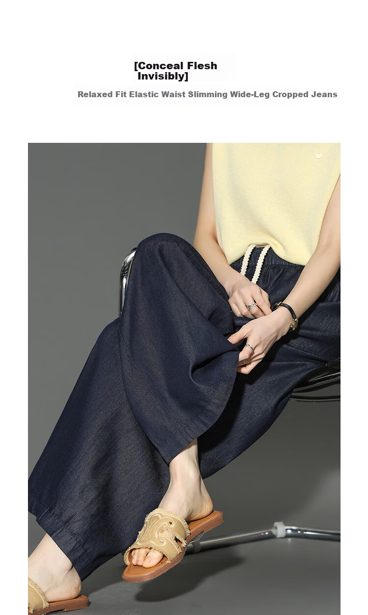 Demana [Lyocell Cotton Blend] Spring Relaxed Drawstring Elastic Waist Cropped Slim Wide-Leg Jeans for Women Premium 3