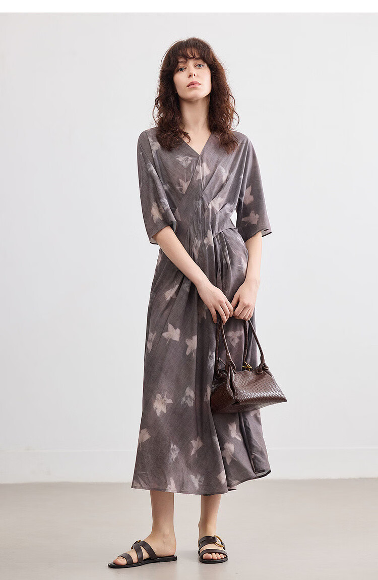 Demana Romantic Supreme Summer Vintage Floral V-Neck Waist-Defined Lightweight Flowing A-Line Mid-Length Dress for Women 14