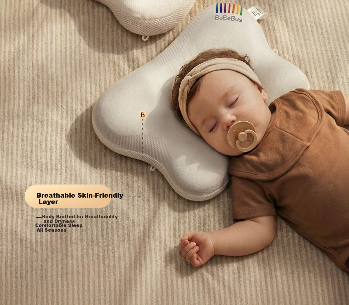 Bebebus Butterfly Baby Shaping Pillow for Round Head Sleep 0-6-12 Months Newborn Head Correction Neck Support Baby Pillow White 27