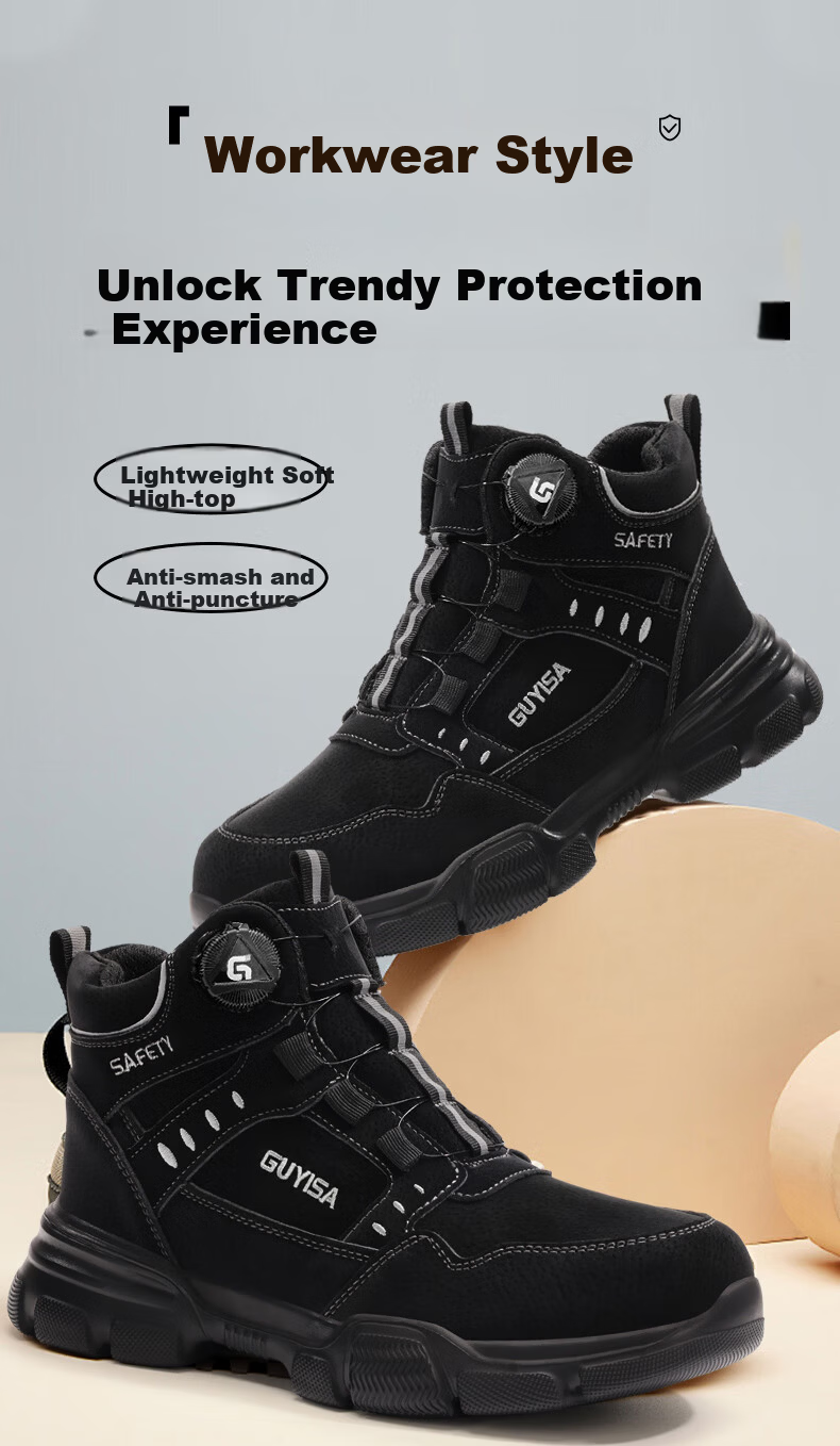 JUNBU Men's Steel Toe Safety Work Shoes Anti-Smash Puncture Lightweight Comfortable Functional Shoes F155BKT Size 44 1