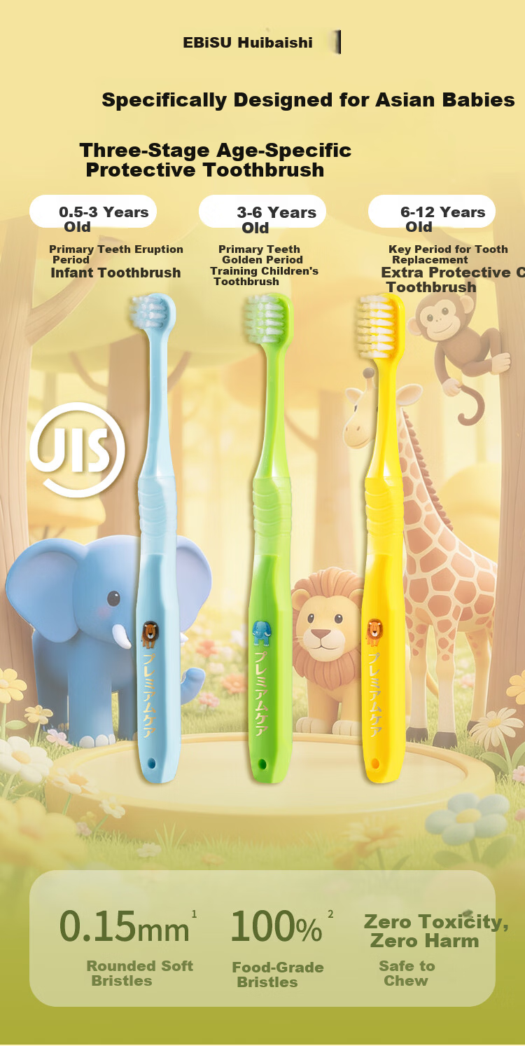 EBISU 6+ Soft Bristle Toothbrush Children's Customized Rounded Soft Bristles Age-Specific Dental Care Oral Cleaning 3-Pack 2