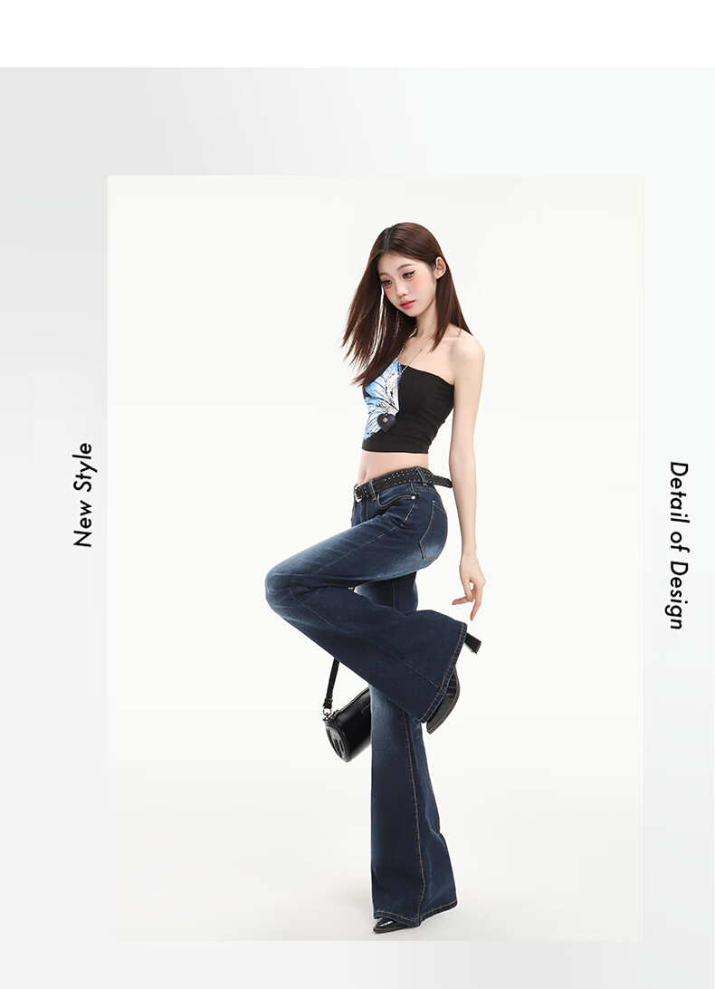 Pierre Cardin Women's Summer Denim Jeans American Style Low Waist Flared Loose Casual Long Pants Dark Blue L 18