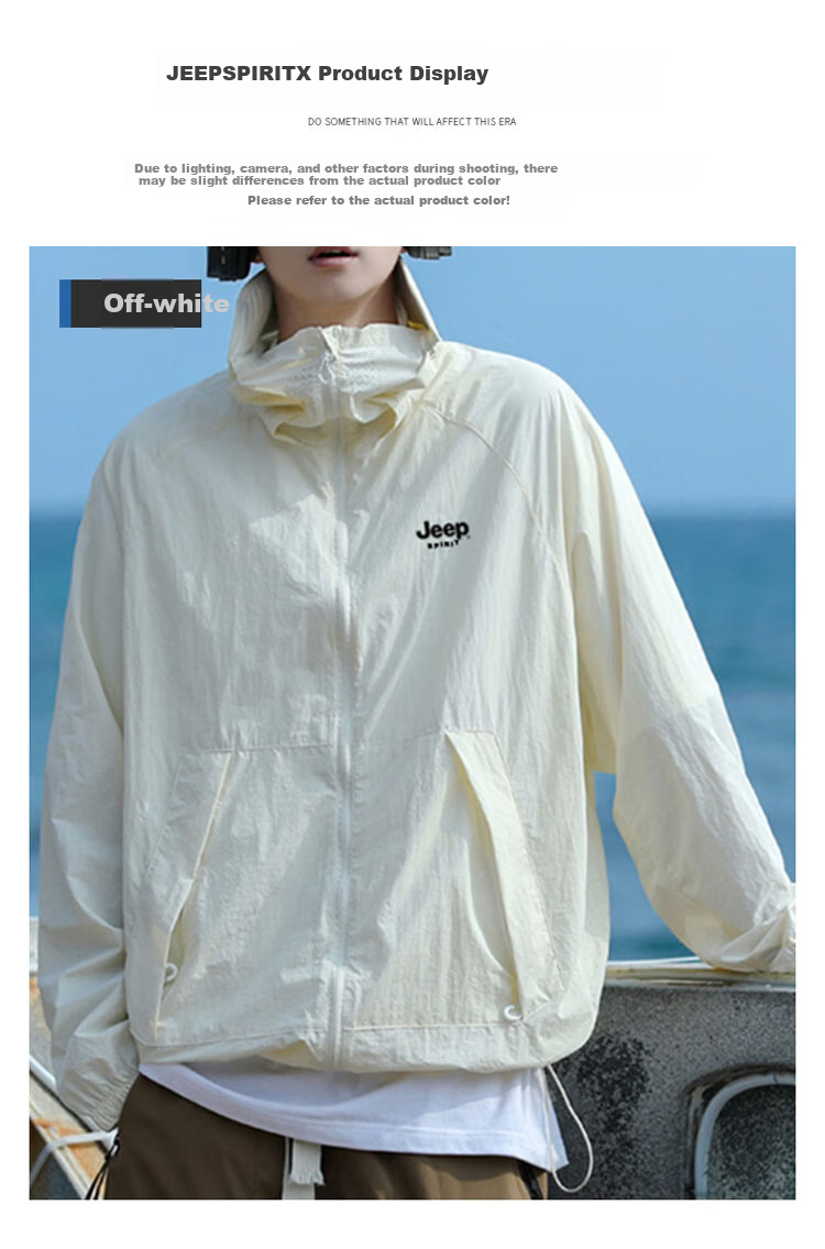 JEEP SPIRIT Unisex Ice Silk Sun Protection Jacket Summer UPF50+ Waterproof UV Protection Coat Off-White 3XL 7