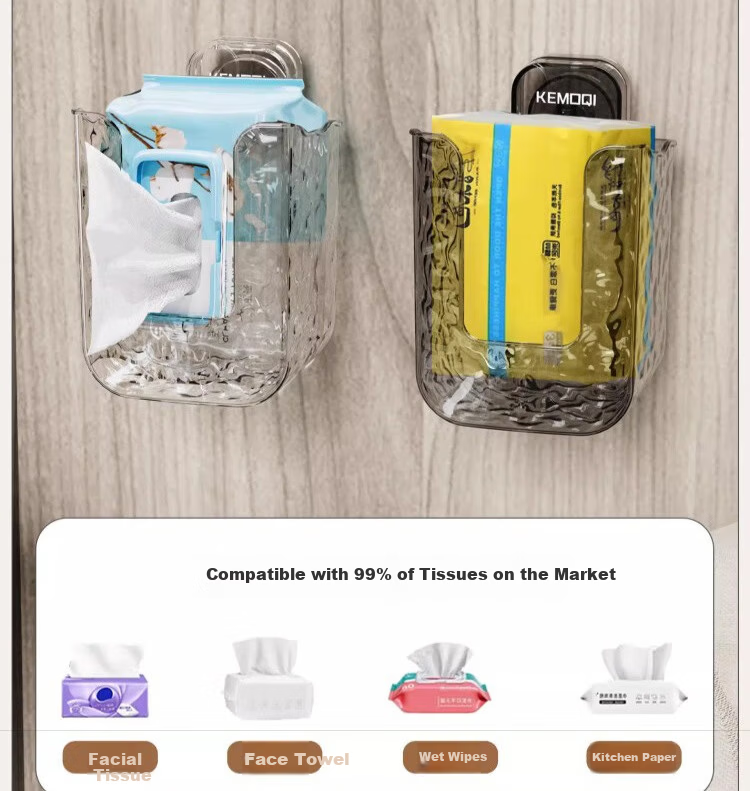 Jialifang Suction Cup Wet Wipes Storage Box Wall-Mounted Kitchen Wet Tissue Holder Wet Toilet Paper Facial Tissue Dispenser Transparent Color 5