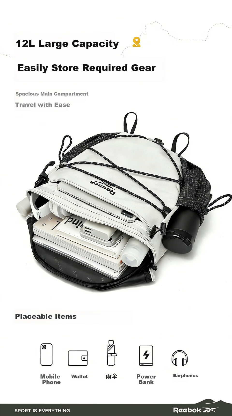 Reebok Lightweight Sports Men's Backpack Outdoor Travel Hiking Mountaineering Water-Resistant Mountain Bag for Women 2