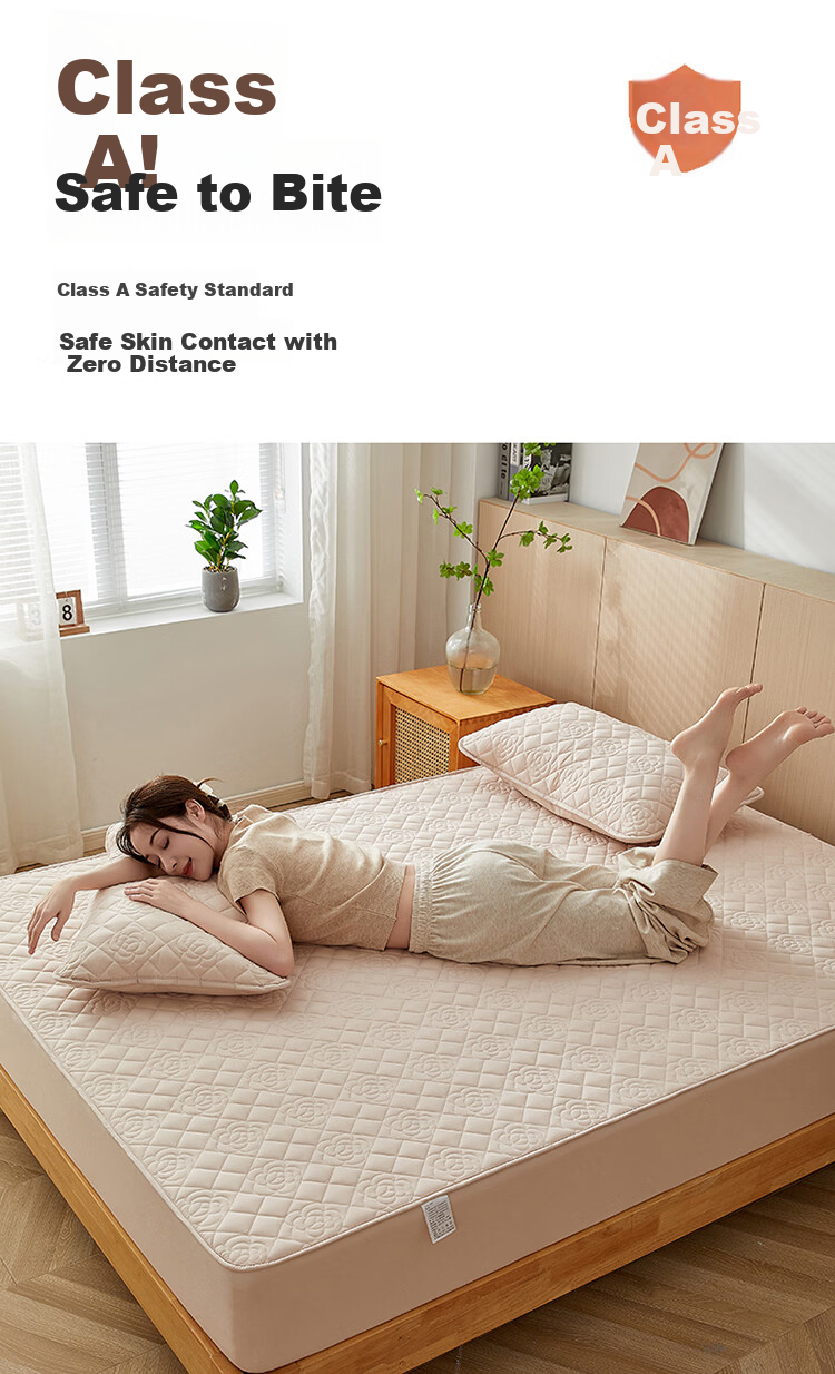 Urban Beauty Class A Waterproof Full Coverage Urine-Proof Fitted Sheet Single Bed Cover Mattress Protector Dustproof Camellia 180*200cm 3
